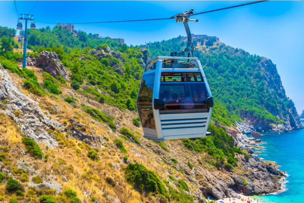 Cable car over Cleopatra beach in Alanya in Antalya in Turkey