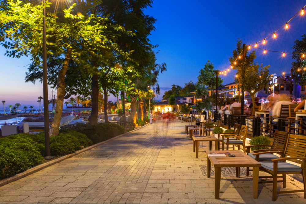 Nightlife in Side old town in Antalya Turkey