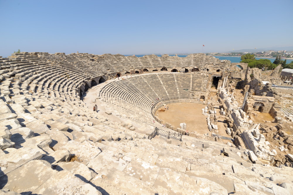 Ruins of old theater in Side, Turkey