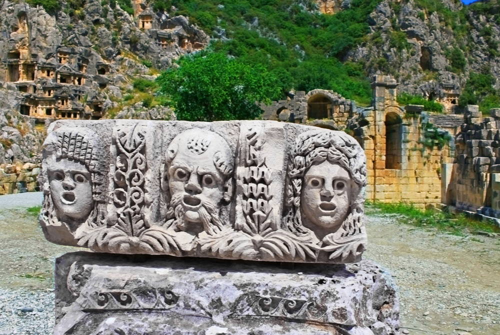 Masks at Myra in Antalya in Turkey