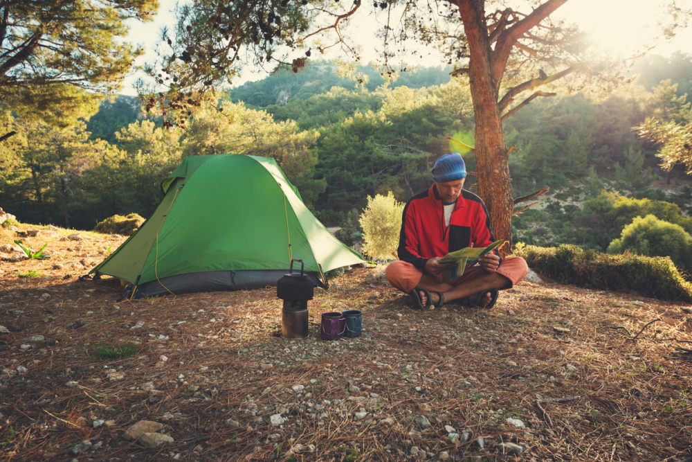 Camp during adventure travel along Lycian way in Turkey