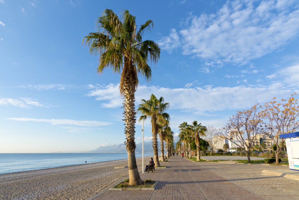 Scenic view of famous Konyaalti Beach in Antalya (Editorial) 