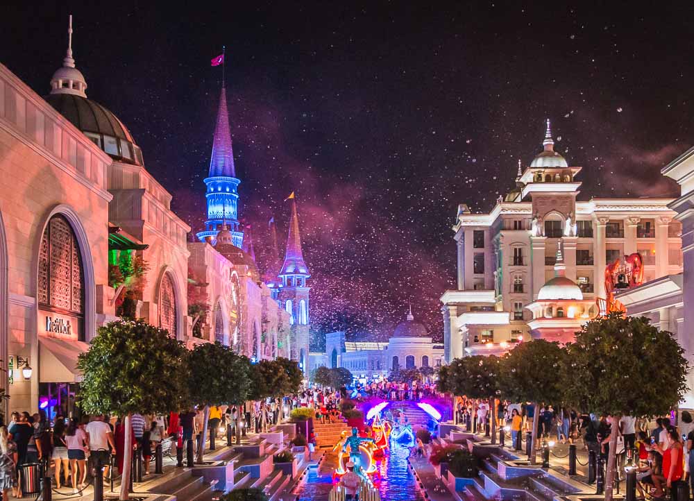 The Land of Legends Theme Park ath Night in Turkey