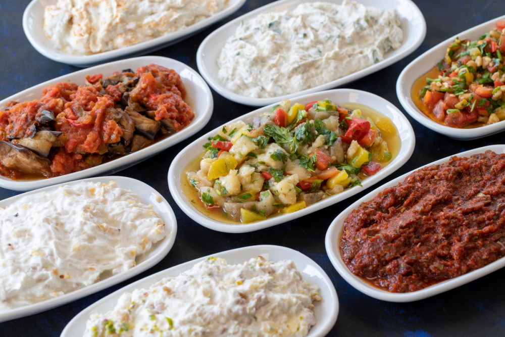 Traditional Turkish food appetizer table