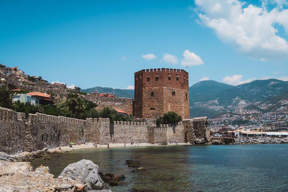 View from Seljuk Shipyard at Red Tower in Alanya in Turkey