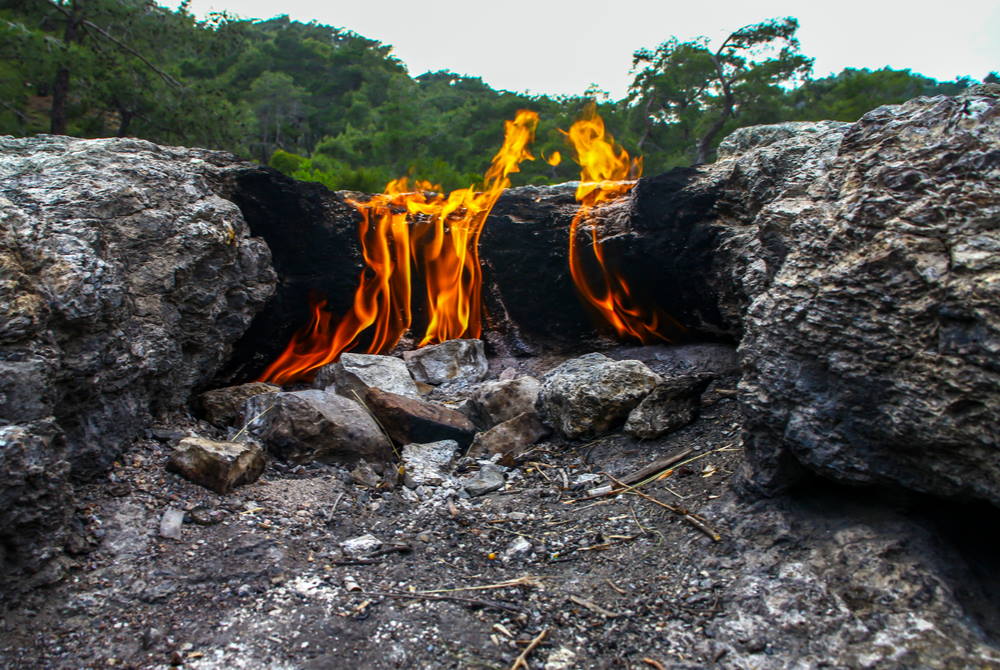 eternal flame in yanartas in antalya in turkey