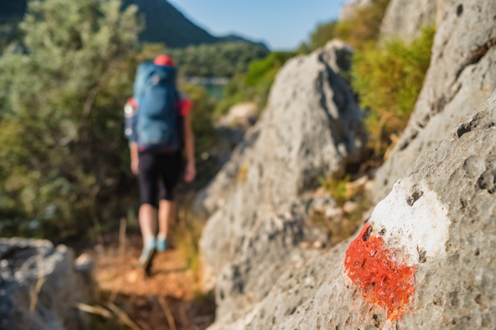 Path markings on the Lycian Way in Antalya in Turkey